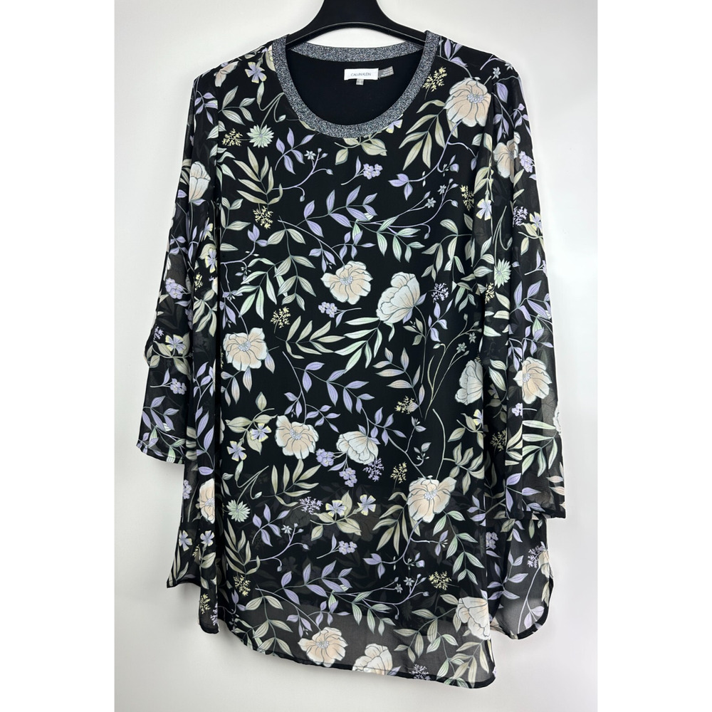Calvin Klein Floral Wildflower Lined Tunic Blouse Mini Dress Womens Plus Size 1X - Picture 9 of 16